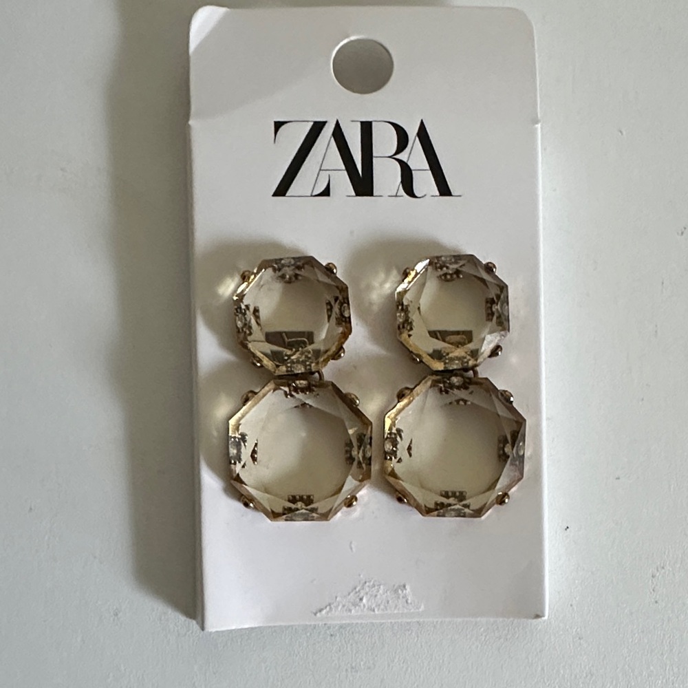 ZARA Gold-Tone Double Crystal Drop Earrings